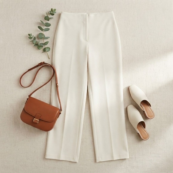 Eileen Fisher Pants - Eileen Fisher Trousers Womens Medium Cream Straight Leg Tencel Blend Minimalist